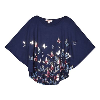Girls' navy butterfly printed cape